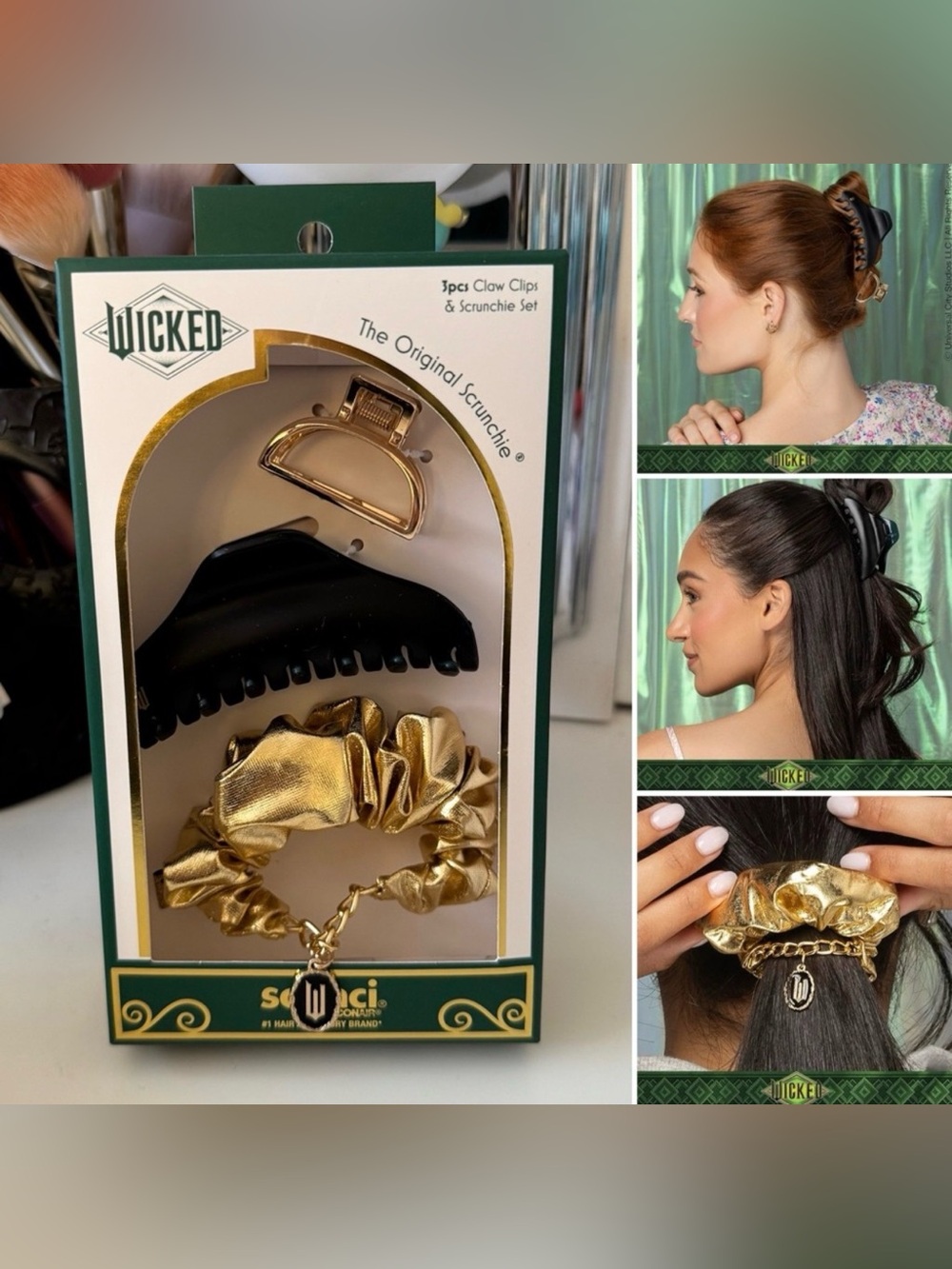 Wicked Emerald City 3 Pack Claw Clip & Scrunchie Set